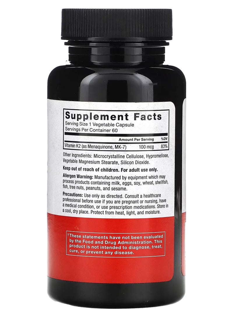 Force Factor MK-7 Vitamin K2, 100 mcg, 60 Vegetable Capsules - Image 2