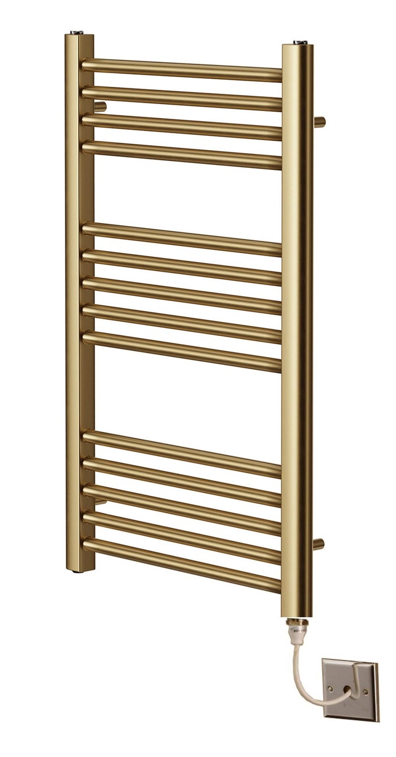 Greened House Electric Brushed Brass Straight Heated Towel Rail 500mm Wide x 800mm High Flat Towel Radiator