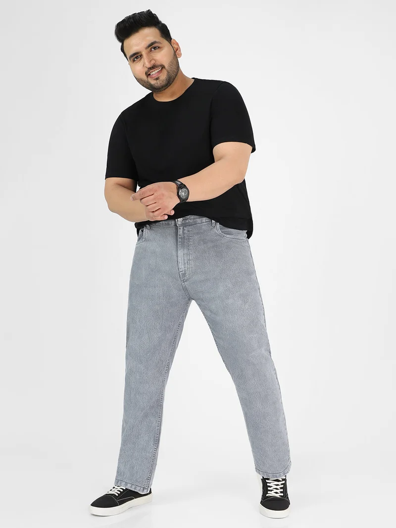 Urbano Fashion  Urbano Plus Men's Light Grey Regular Fit Washed Jeans Stretchable  | Best Price UAE