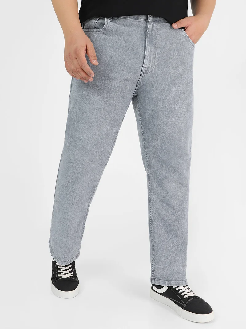 Urbano Plus Men's Light Grey Regular Fit Washed Jeans Stretchable