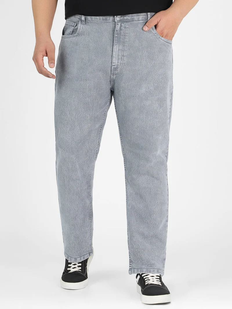 Urbano Fashion  Urbano Plus Men's Light Grey Regular Fit Washed Jeans Stretchable  | Best Price UAE