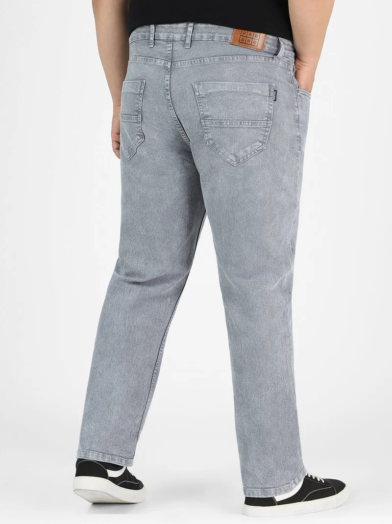 Urbano Fashion  Urbano Plus Men's Light Grey Regular Fit Washed Jeans Stretchable  | Best Price UAE