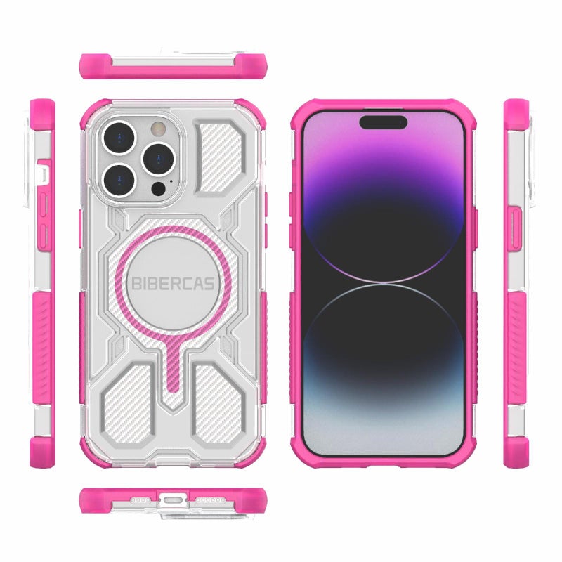 بيبركاس جراب هاتف مقاوم للصدمات من Magsafe Air Bag لهاتف Iphone 14 Pro Max شفاف اللون (وردي) - Image 2
