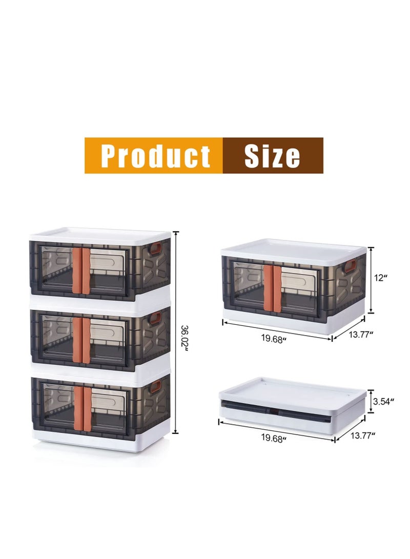 Arabest 3 Pack Storage Boxes with Lids, Closet Organisers and Storage Boxes with Doors, Folding Storage Boxes, Stackable Storage Boxes for Home Kitchen Organisation - Image 3