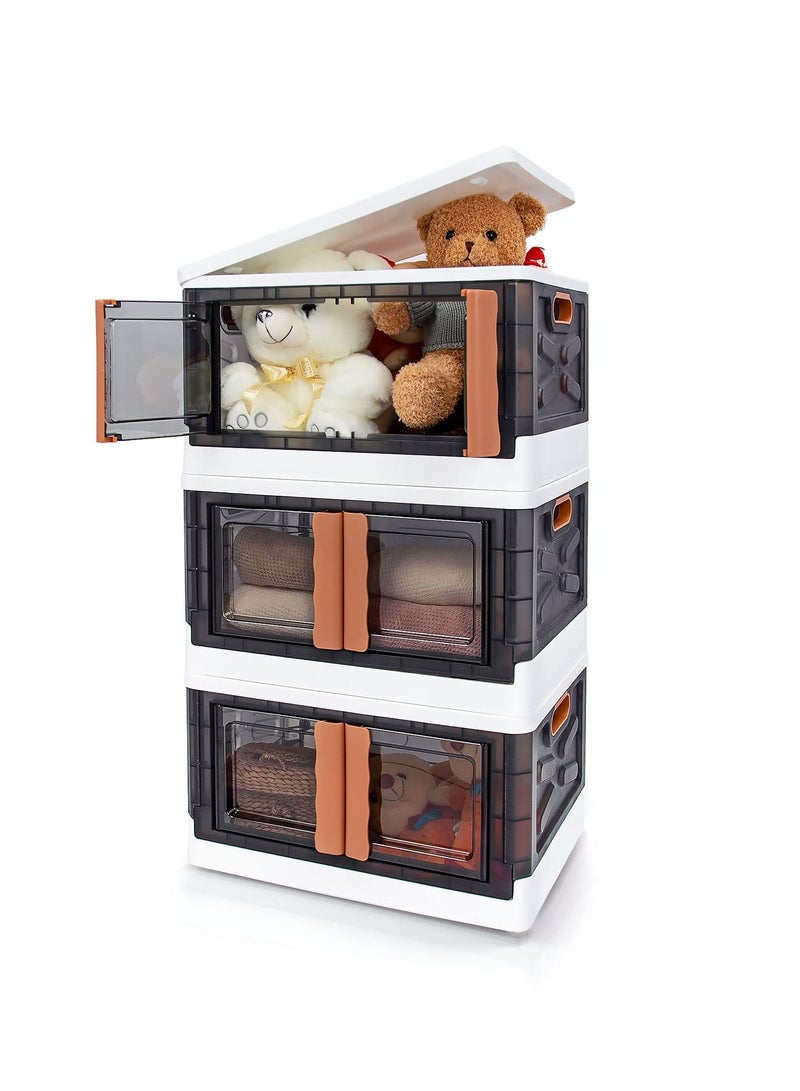 Arabest 3 Pack Storage Boxes with Lids, Closet Organisers and Storage Boxes with Doors, Folding Storage Boxes, Stackable Storage Boxes for Home Kitchen Organisation - Image 2
