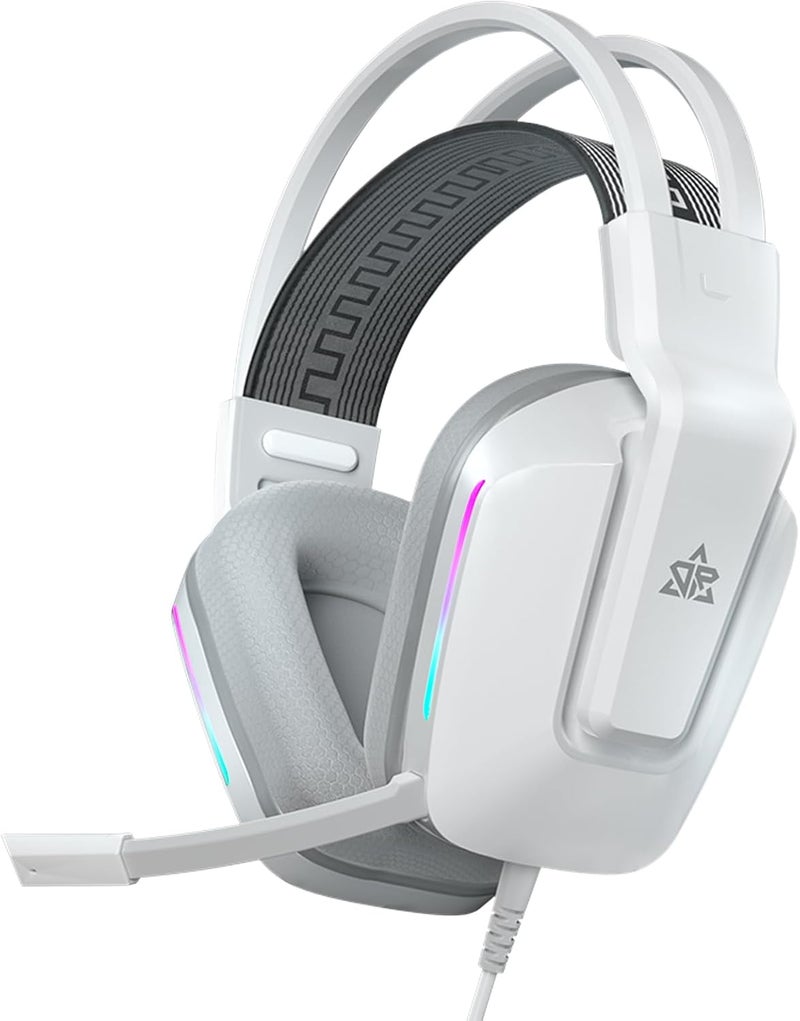 OMIRE Wired Gaming Headset,لعبة سماعات,Gaming Headphones Noise Cancelling Mic,50MM Drivers,3.5mm Audio Cable,Memory Foam Earmuff Cushion,USB-RGB Cable,Compatible with PC,Xbox,PS5,Switch,Phone-White - Image 1