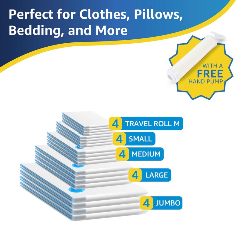 Simple Deluxe 20 Pack Vacuum Storage Bags  Space Saver Bags with Hand Pump  Vacuum Seal Bags for Clothing  Comforters  Blankets  Bedding  Pillows (4 Jumbo/4 Large/4 Medium/4 Small/4 Roll M) - Image 3