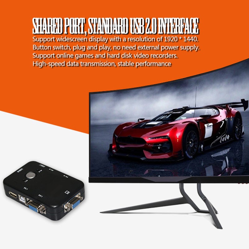 KVM Switch USB Standard Interface Shared Port VGA Switcher - Button Switch Plug Play 1920x1440 Resolution for Widescreen Display Online Games - Image 3