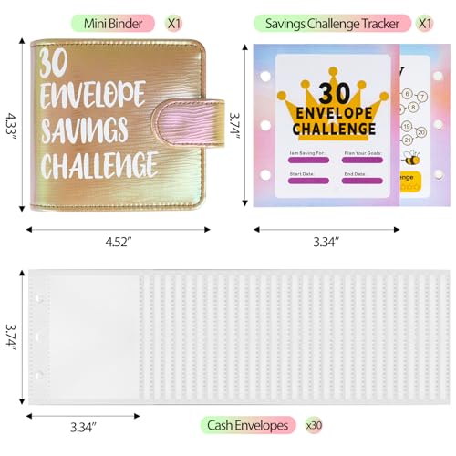 PYBBO Mini Money Challenge Binder - Mother's Day Gift Save $465 / $1000 in 1 Month with 30 Cash Envelopes & Budget Tracker, PU Leather Beginner Budgeting Kit Portable Cash Saving Book - Image 5