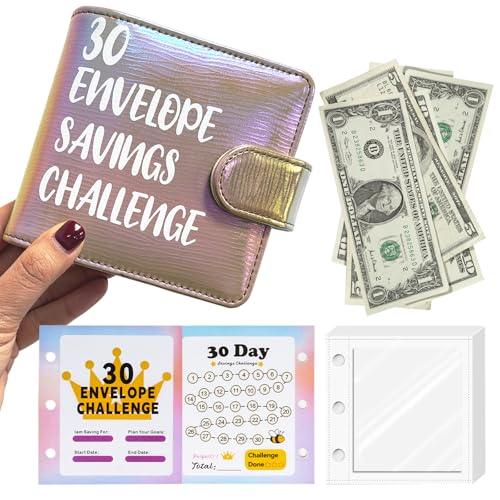 PYBBO Mini Money Challenge Binder - Mother's Day Gift Save $465 / $1000 in 1 Month with 30 Cash Envelopes & Budget Tracker, PU Leather Beginner Budgeting Kit Portable Cash Saving Book - Image 1
