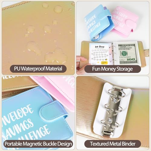 PYBBO Mini Money Challenge Binder - Mother's Day Gift Save $465 / $1000 in 1 Month with 30 Cash Envelopes & Budget Tracker, PU Leather Beginner Budgeting Kit Portable Cash Saving Book - Image 4