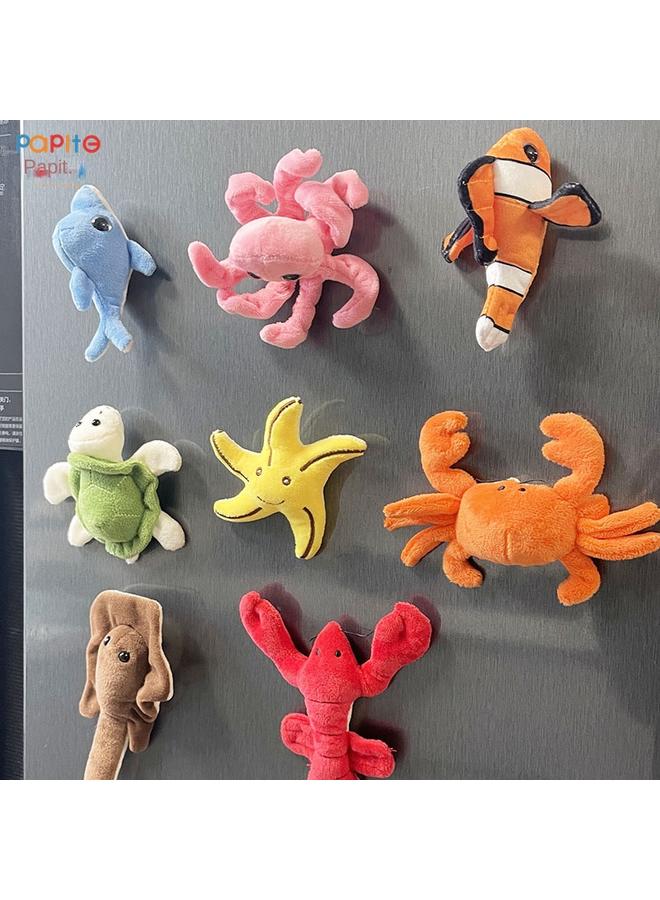 Bluejw Sea Animal Doll Refrigerator Stereo Turtle Plush Toy Cute Underwater World Magnet Clownfish Lobster - Image 2