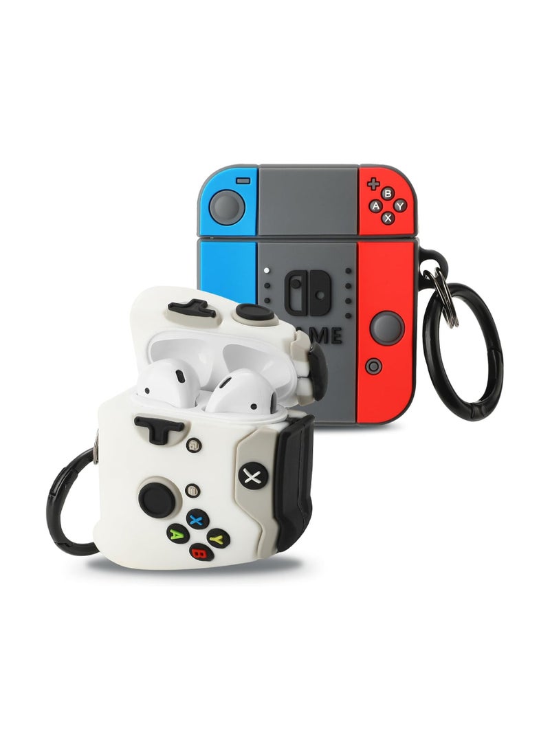 عام 【عبوة 2】حافظة Gedicht للجيل الثاني من Airpods، تصميم وحدة تحكم ألعاب كرتوني ثلاثي الأبعاد مضحك، حافظة ناعمة من السيليكون لحافظة Airpods للجيل الثاني/الجيل الأول مع سلسلة مفاتيح للأطفال والنساء والرجال. - Image 1