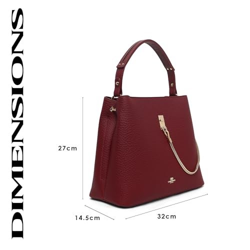Akiki London Women's Thames Bucket Bag|Statement Chain Detail|Premium textured fabric|Adjustable and Detachable Strap|Internal Zip Pocket|Everyday Handbag for Women - Image 3
