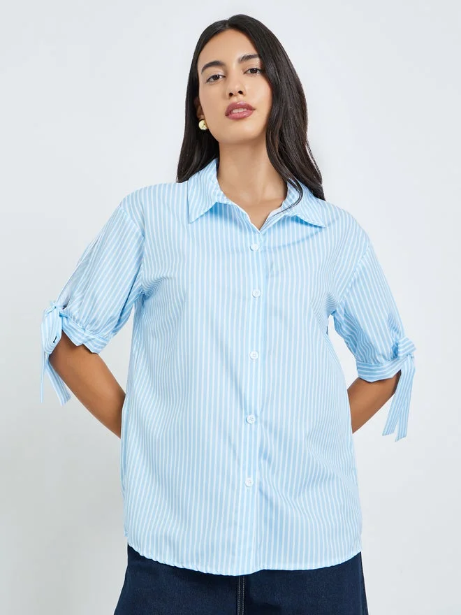ستايلي Styli Blue Striped Tie-Sleeve Shirt