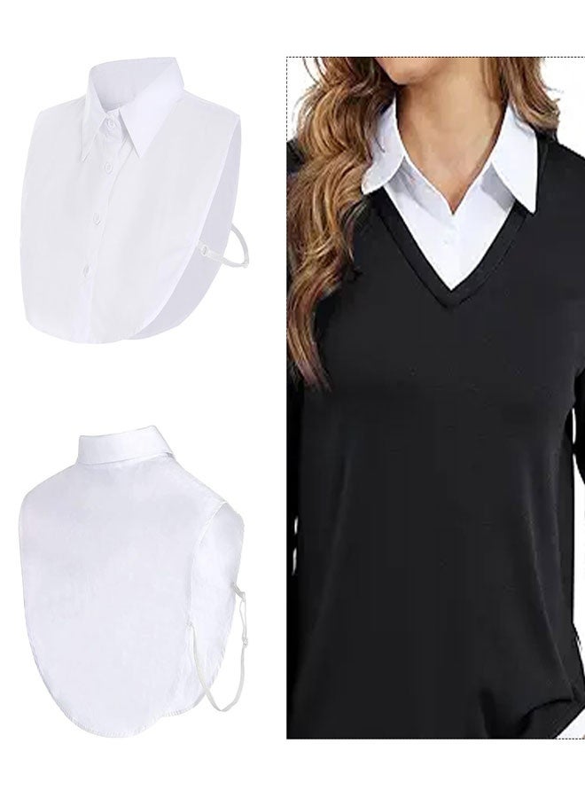HAWAWA 2 Pieces Cotton Fake Collar Detachable Collar for Women Half Shirts Half False Blouse Dickey False Collar for Women White - Image 4
