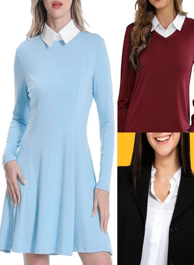 HAWAWA 2 Pieces Cotton Fake Collar Detachable Collar for Women Half Shirts Half False Blouse Dickey False Collar for Women White - Image 5