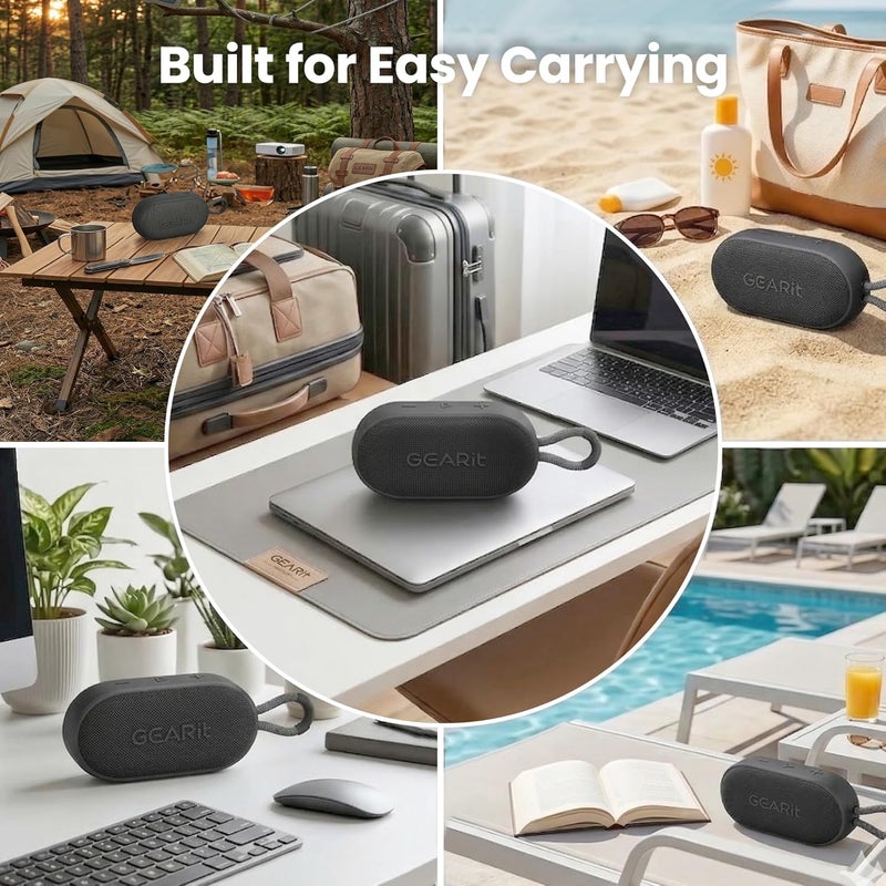GearIT SoundPuck Bluetooth Speaker, 6W Pocket-Sized Sound, IPX7 Waterproof, TWS Pairing, Bluetooth 5.3, Hands-Free Calling, Portable with Carrying Strap, Black - Image 5