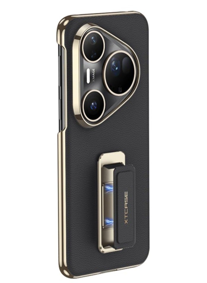 general Leather Case Compatible with Huawei Pura 80 Ultra, Slim Luxury Business Galvanize Frame Case with Rotating Stand & Hand Strap - Image 1