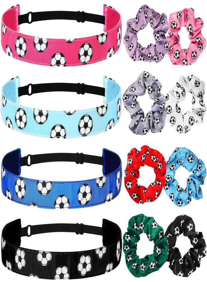 Mtlee Soccer Headband 4 Pieces Nonslip Football Hairband Adjustable Sports Headbands for Girls and 8 Pieces Soccer Hair Scrunchies Elastic Ties Ponytail Holders Hair Accessories for Kids Teens - Image 1