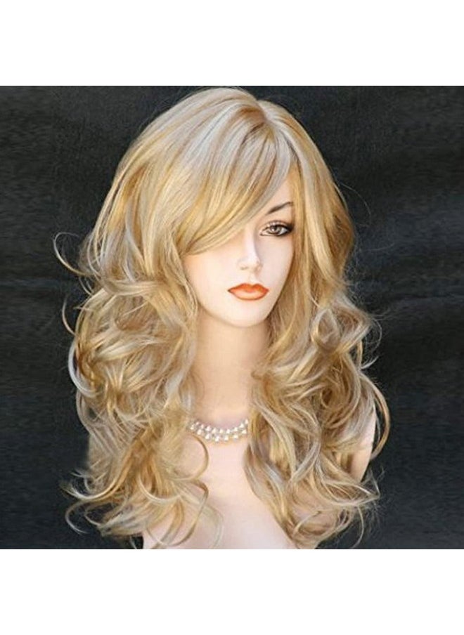 BERON Women'S Long Curly 2 Tones Golden Blonde Wig Heat Resistant Big Wavy Synthetic Wig For Women Wig Cap Include  - Image 2