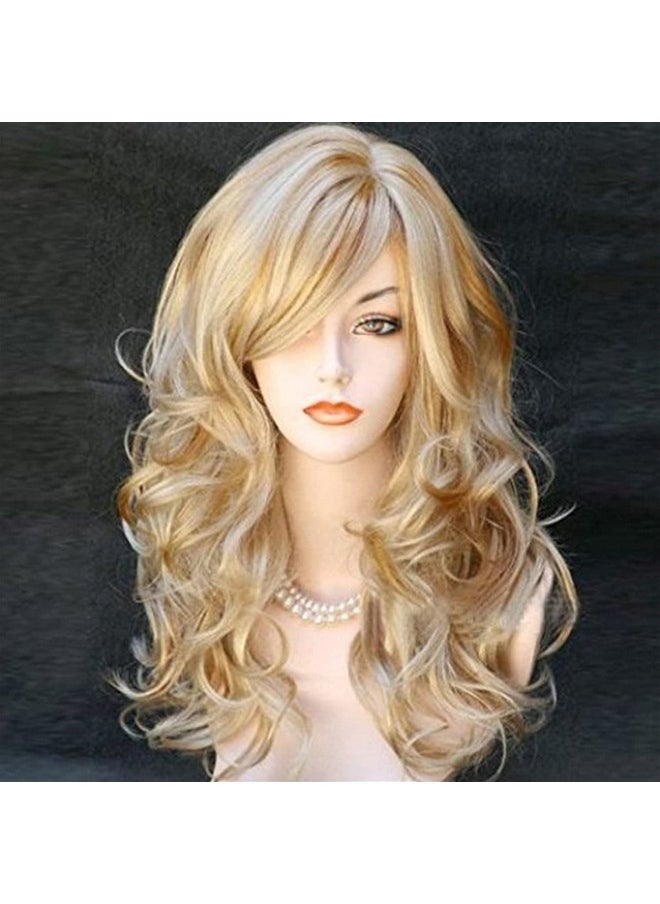 BERON Women'S Long Curly 2 Tones Golden Blonde Wig Heat Resistant Big Wavy Synthetic Wig For Women Wig Cap Include  - Image 3