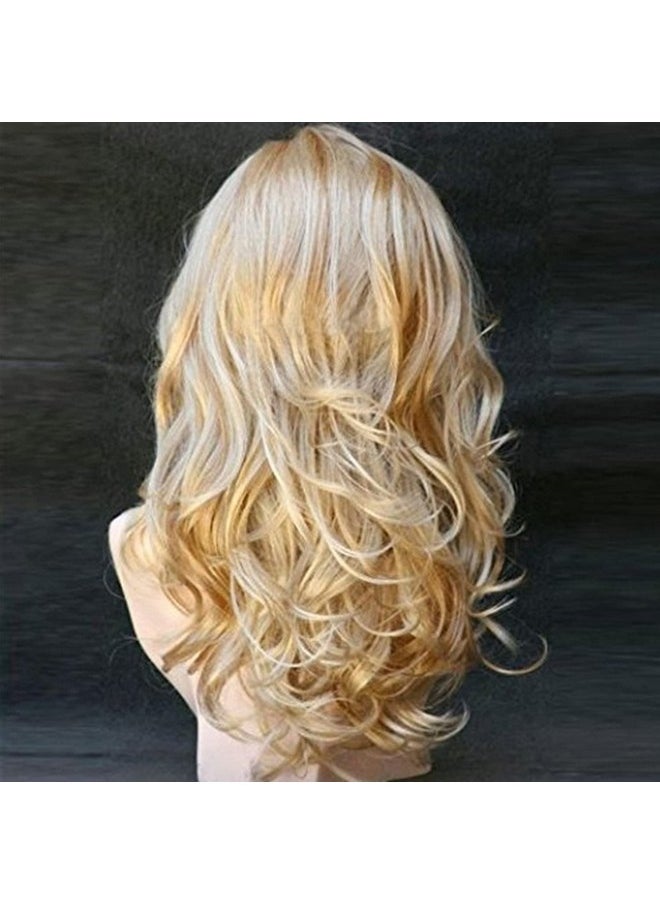 BERON Women'S Long Curly 2 Tones Golden Blonde Wig Heat Resistant Big Wavy Synthetic Wig For Women Wig Cap Include  - Image 5