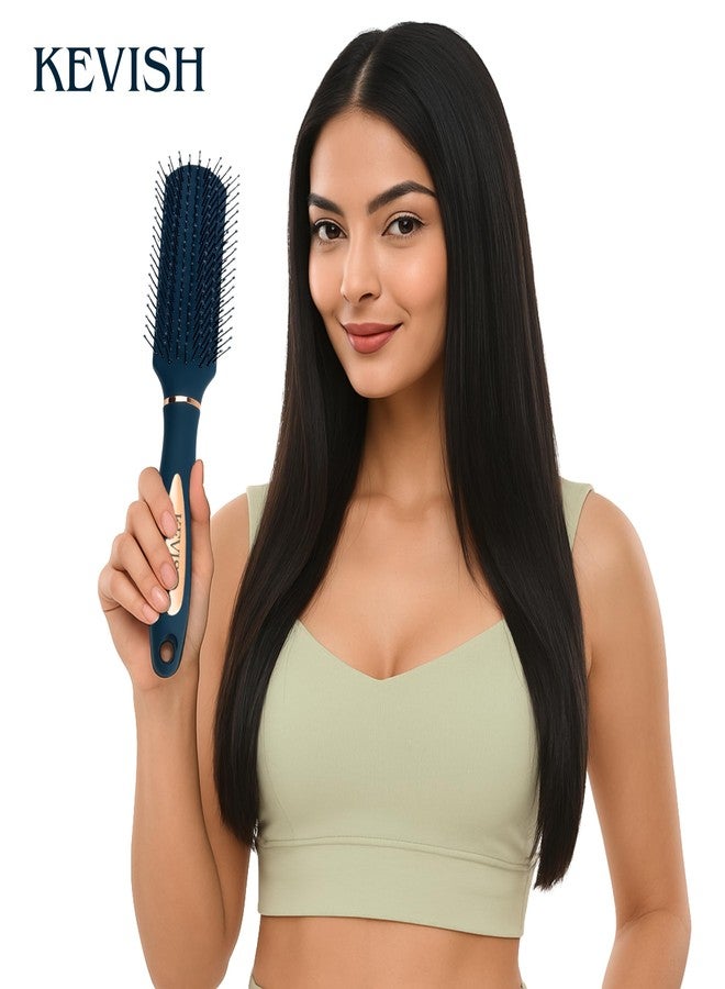 مجموعة فرشاة شعر للنساء والرجال - فرشاة مسطحة وفرشاة دائرية لفك التشابك والتصفيف والتجفيف السلس (أزرق داكن، قطعتان) - Image 5