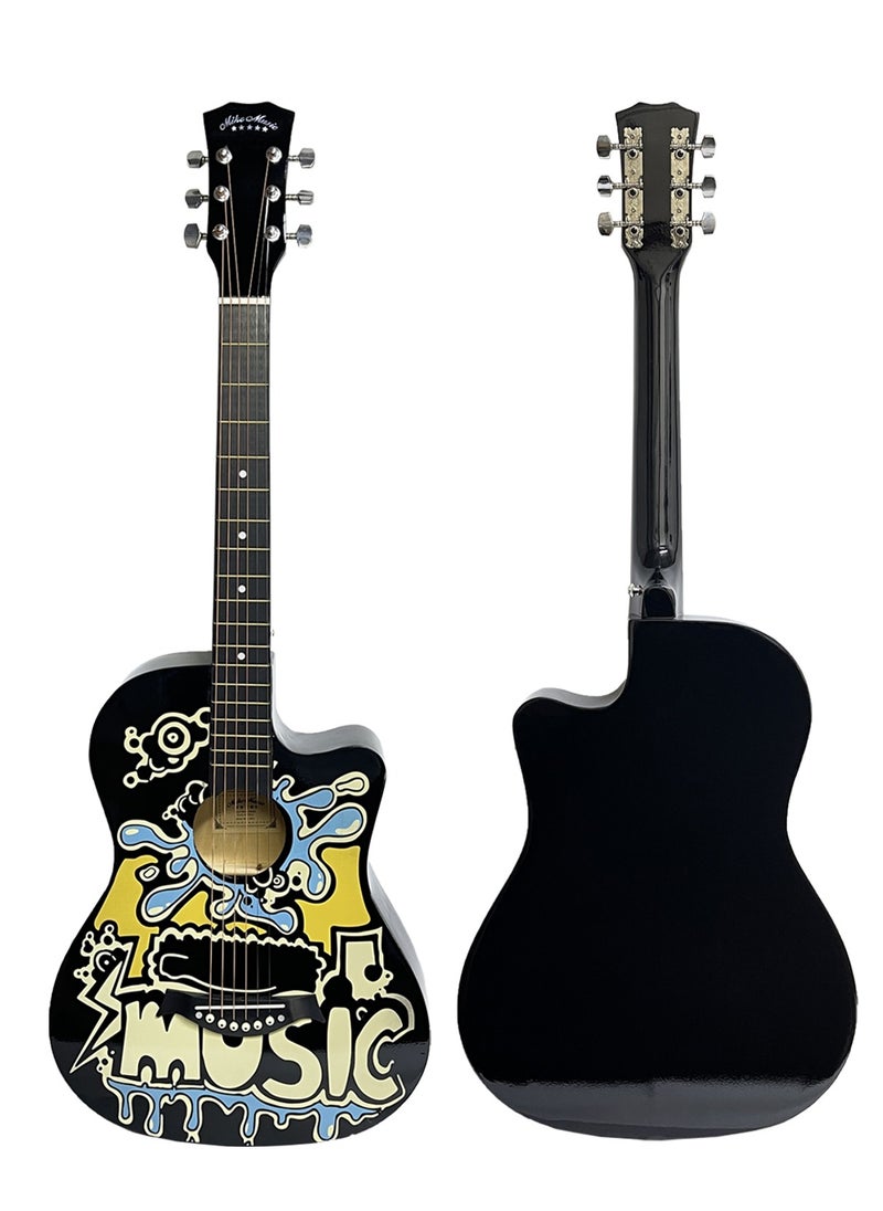 Mike Music - 38-Inch Acoustic Guitar with Personalized Graffiti Design – 6 String Right-Handed Guitar for Beginners, Adults & Teens – Includes Gig Bag, Strap, and Picks - Image 1