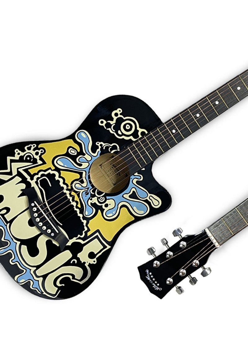 Mike Music 38-Inch Acoustic Guitar with Personalized Graffiti Design – 6 String Right-Handed Guitar for Beginners, Adults & Teens – Includes Gig Bag, Strap, and Picks  - Image 3