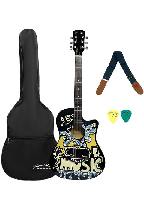 38-Inch Acoustic Guitar with Personalized Graffiti Design – 6 String Right-Handed Guitar for Beginners, Adults & Teens – Includes Gig Bag, Strap, and Picks