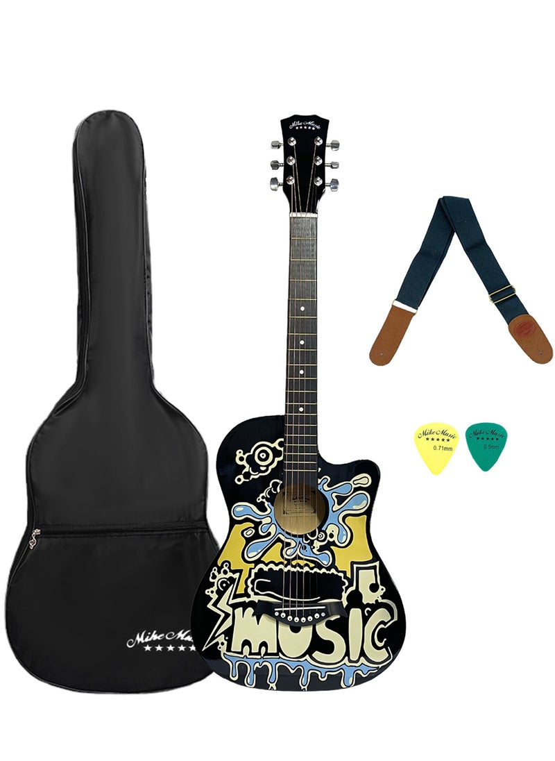 Mike Music 38-Inch Acoustic Guitar with Personalized Graffiti Design – 6 String Right-Handed Guitar for Beginners, Adults & Teens – Includes Gig Bag, Strap, and Picks  - Image 1