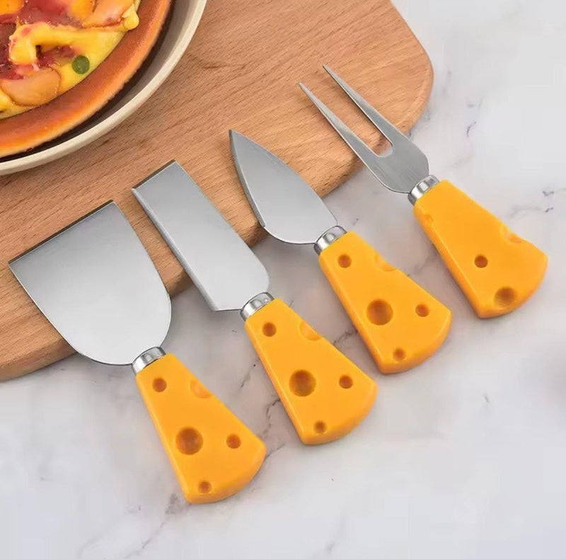 Generic Cheese Knife Set, 4 Pieces, Stainless Steel Blades, Yellow Handles .db - Image 1