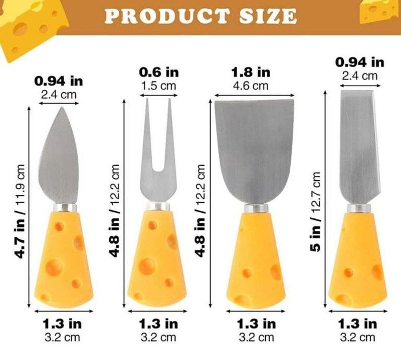 Generic Cheese Knife Set, 4 Pieces, Stainless Steel Blades, Yellow Handles .db - Image 3