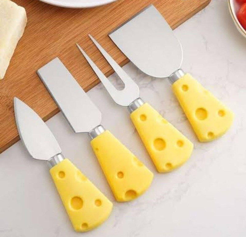 Generic Cheese Knife Set, 4 Pieces, Stainless Steel Blades, Yellow Handles .db - Image 2