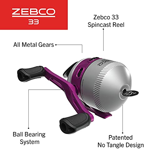 Zebco 33 Spincast Fishing Reel, Size 30 Reel, Right or Left-Hand Retrieve, Built-in Bite Alert, Durable All-Metal Gears, Silver/Pink (Clam Packaging) - Image 2