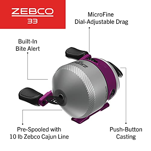 Zebco 33 Spincast Fishing Reel, Size 30 Reel, Right or Left-Hand Retrieve, Built-in Bite Alert, Durable All-Metal Gears, Silver/Pink (Clam Packaging) - Image 3