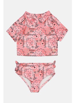 Kids Girl 2 Pcs Paisley Pattern Swimsuit, Pink Combo