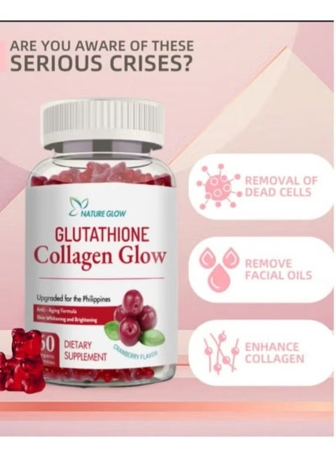 glutathione terra health essentials Nature Glow 60 Glutathione Collagen Gummies gcgd Glow Dietary Supplement  Organic Strawberry Flavor