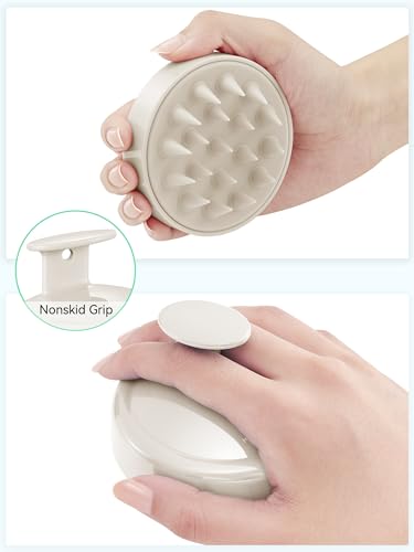 HEETA Scalp Massager Hair Growth, Soft Silicone Scalp Scrubber Shampoo Brush for Exfoliation, Dandruff Removal Head Massage Stress Relax, Wet & Dry Use for Thick Thin Curly Hair Care, Beige - Image 2