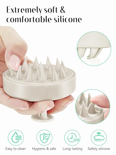 HEETA Scalp Massager Hair Growth, Soft Silicone Scalp Scrubber Shampoo Brush for Exfoliation, Dandruff Removal Head Massage Stress Relax, Wet & Dry Use for Thick Thin Curly Hair Care, Beige - Image 3