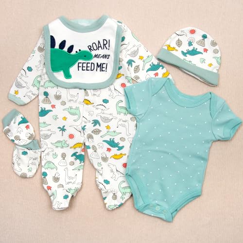 PEDOLLTREE Reborn Baby Doll Clothes Dinosaurs 5 Pcs Set for 1722 Inch Baby Doll Clothes Outfits Accessories Newborn BoyGirl - Image 5