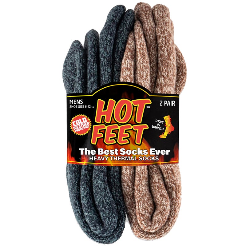 HOT FEET Thermal Socks for Men, Extreme Cold Weather, 2/4 Pack Thick Warm Socks for Men, Winter Insulated Socks, Size 6-12.5, 2 Pack, Oatmeal/Denim Heather - Image 1