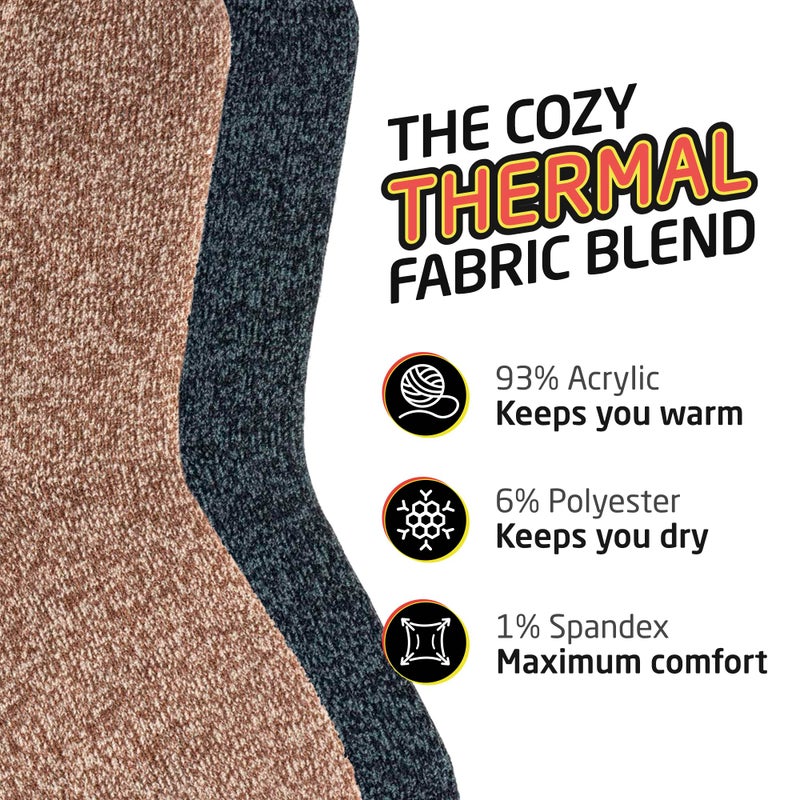 HOT FEET Thermal Socks for Men, Extreme Cold Weather, 2/4 Pack Thick Warm Socks for Men, Winter Insulated Socks, Size 6-12.5, 2 Pack, Oatmeal/Denim Heather - Image 3