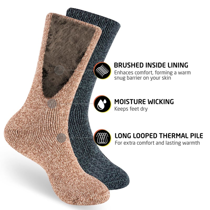 HOT FEET Thermal Socks for Men, Extreme Cold Weather, 2/4 Pack Thick Warm Socks for Men, Winter Insulated Socks, Size 6-12.5, 2 Pack, Oatmeal/Denim Heather - Image 4