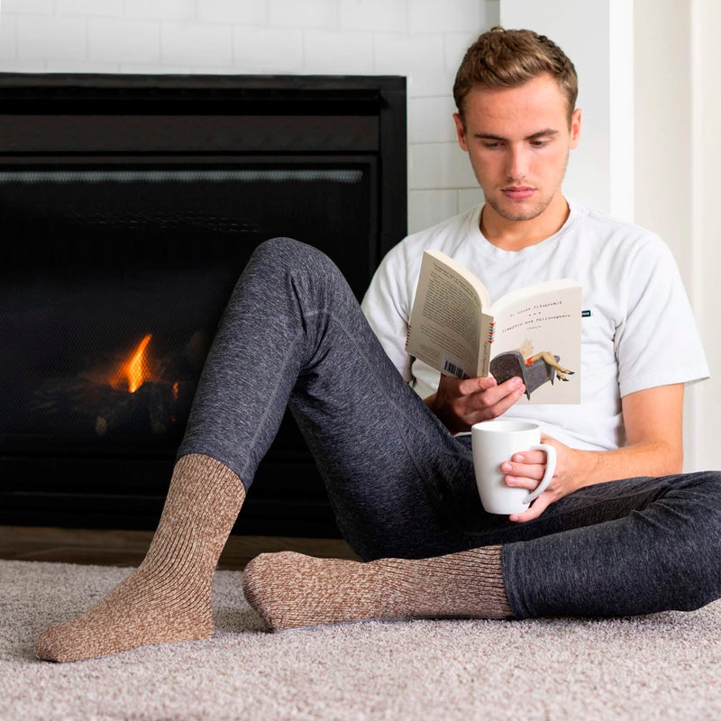 HOT FEET Thermal Socks for Men, Extreme Cold Weather, 2/4 Pack Thick Warm Socks for Men, Winter Insulated Socks, Size 6-12.5, 2 Pack, Oatmeal/Denim Heather - Image 2