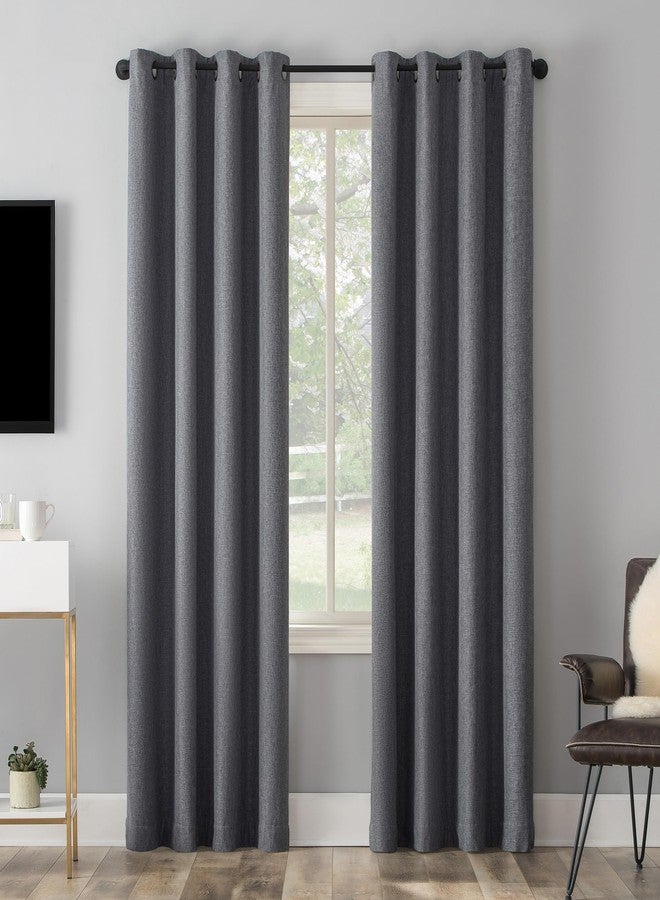 Sun Zero Tyrell Tonal Texture Draft Shield Fleece Insulated Total Blackout Grommet Curtain Panel, 50" x 84", Sterling Gray - Image 1