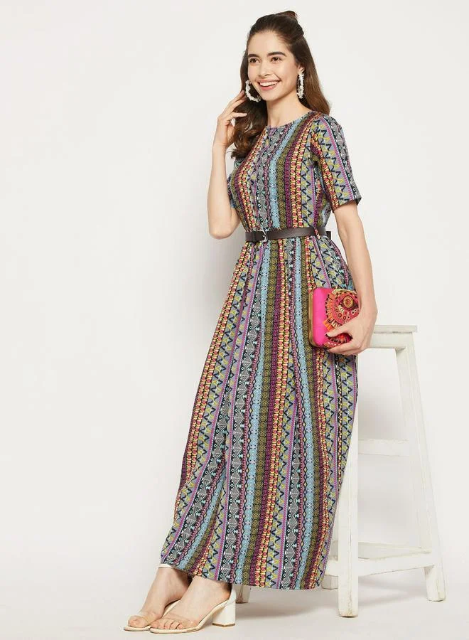 Uptownie  All Over Print Maxi Dress with Belt for Women | Best Price UAE