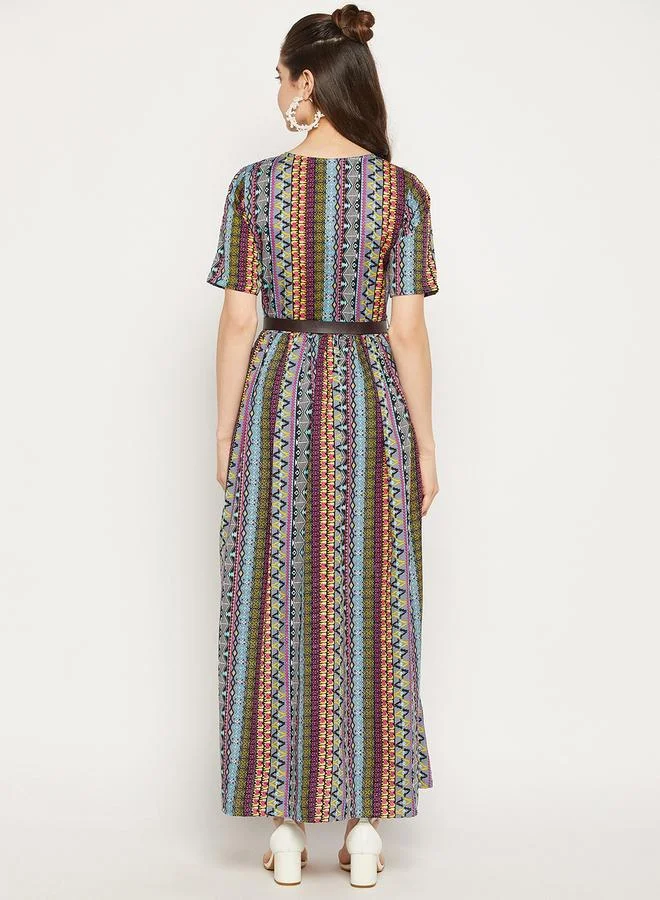 Uptownie  All Over Print Maxi Dress with Belt for Women | Best Price UAE