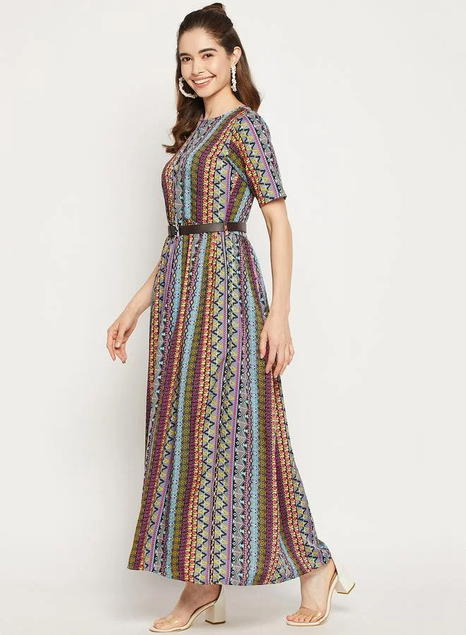 Uptownie  All Over Print Maxi Dress with Belt for Women | Best Price UAE